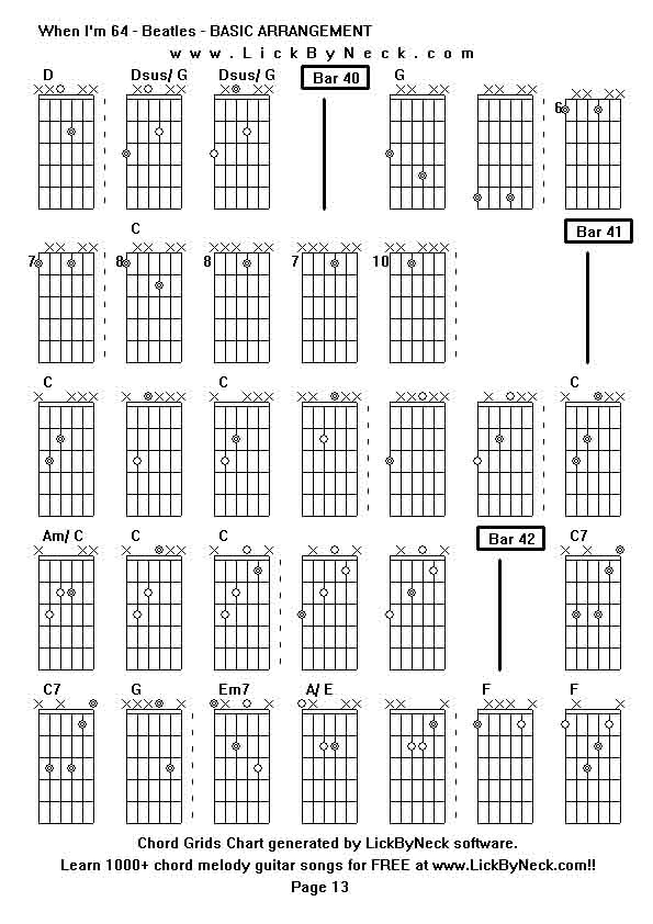 Chord Grids Chart of chord melody fingerstyle guitar song-When I'm 64 - Beatles - BASIC ARRANGEMENT,generated by LickByNeck software.